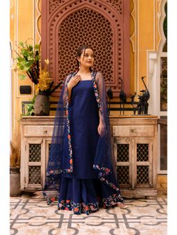 POMCHA - Gaurangi Roop Blue Cotton Kurta with Lehenga and Dupatta (Set of 3)