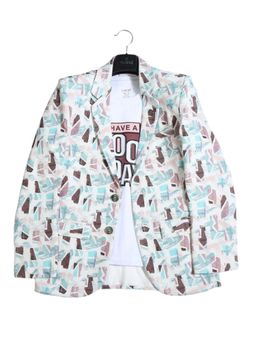 CAVIO - Boys Light Green Regular Fit Printed Party wear Blazer and T-Shirt (Set of 2)