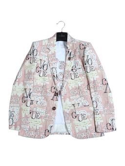 CAVIO - Boys Peach Regular Fit Printed Party wear Blazer and T-Shirt (Set of 2)