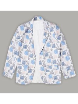 CAVIO - Boys White Regular Fit Printed Party wear Blazer and T-Shirt (Set of 2)