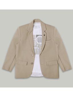 CAVIO - Boys Beige Regular Fit Plain Party wear Blazer and T-Shirt (Set of 2)