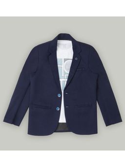 CAVIO - Boys Navy Blue Regular Fit Plain Party wear Blazer and T-Shirt (Set of 2)