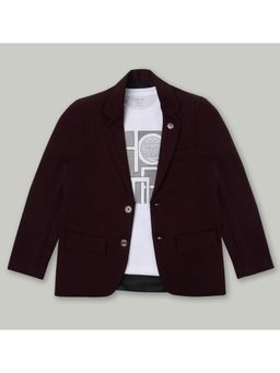 CAVIO - Boys Purple Regular Fit Plain Party wear Blazer and T-Shirt (Set of 2)