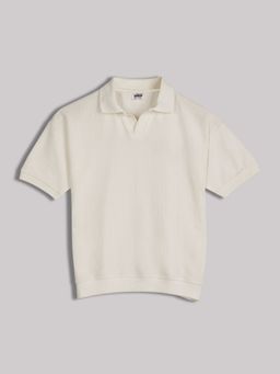 Lil Tomatoes - Boys Off White Cotton Half Sleeves Solid Polo T-Shirt