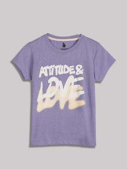 Lil Tomatoes - Girls Purple Half Sleeves Typography Cotton T-Shirt