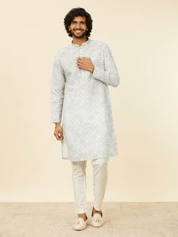 Manyavar - Light Mid Green Blended Cotton Printed Kurta for Men