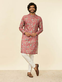 Manyavar - Pink Blended Viscose Printed Kurta for Men