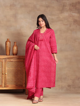 Aravalii - Pink Bandhani Kurta with Pant and Dupatta