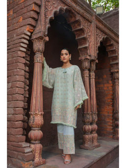 Vbuyz - Women Sea Green Embroidered Straight Georgette Kurta with Palazzo