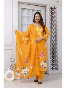 Vbuyz - Women Mustard Yellow Sequence work Straight Kurta with Pant and Dupatta