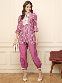 Deebaco - Lavender Printed Indo Western Women Co-Ord Set