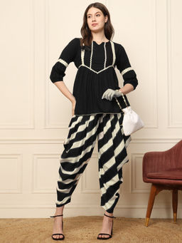 Deebaco - Black Peplum Top With Harem Women Co-Ord Set