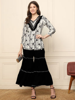 Deebaco - Black Floral Kurti With Sharara Women Co-Ord Set