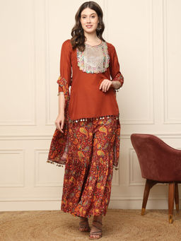 Deebaco - Brown Kurta With Sharara And Dupatta