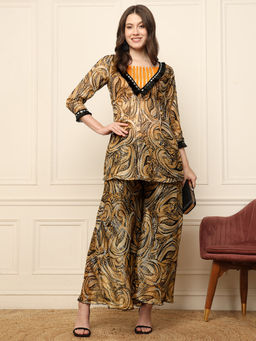 Deebaco - Multi Color Lurex Kurta And Crop Top With Palazzo Women Dress