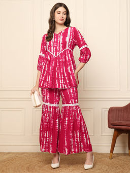 Deebaco - Magenta Peplum Kurti With Sharara Women Co-Ord Set