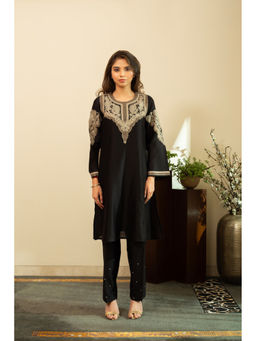 House of Inari - Rubani Black Tissue Applique Mirror Work Chanderi Kurta with Pant