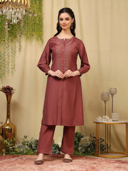 Nayam by lakshita - Zari Embroidered Blended Three Fourth Kurta with Palazzo
