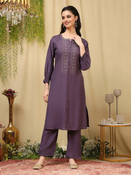 Nayam by lakshita - Zari Embroidered Blended Three Fourth Kurta with Palazzo
