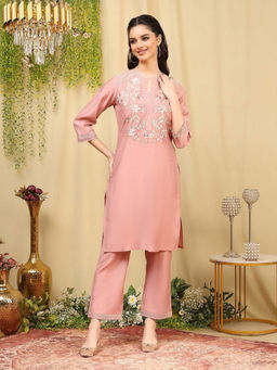 Nayam by lakshita - Lakhani Embroidered Mandarin Collar and Pockets Kurta with Palazzo