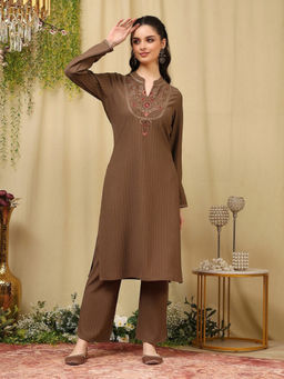 Nayam by lakshita - Embroidered Wool Blend Full Sleeves Kurta with Palazzo