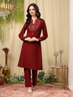 Nayam by lakshita - Embroidered Wool Blend Full Sleeves Kurta with Palazzo