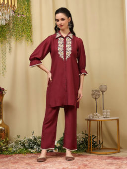 Nayam by lakshita - Embroidered Art Silk with Lace Accents Co-Ord