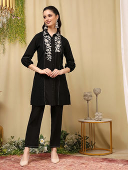 Nayam by lakshita - Embroidered Crepe Shirt-Style Tunic with Palazzo Co-Ord