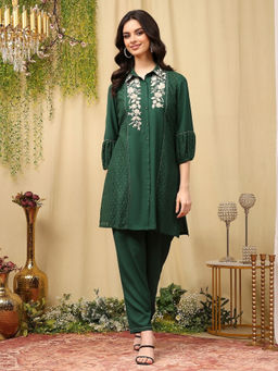 Nayam by lakshita - Embroidered Crepe Shirt-Style Tunic with Palazzo Co-Ord