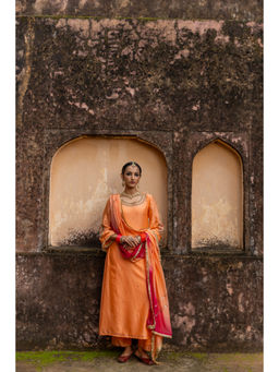 Suramya - Raunaqya Embroidered Peach Kurta with Pant and Dupatta