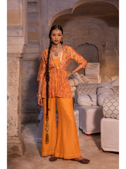 Suramya - Raunaqya Orange Peplum Top with Bustier and Pant