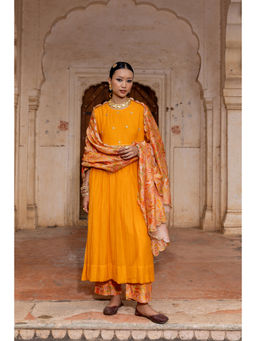 Suramya - Yellow Anarkali Kurta with Pant and Dupatta