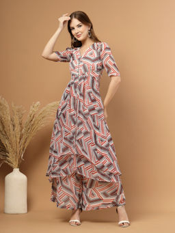 RAASSIO - Multi-Color Women Geometrical Print High Low Laced Co-Ord Set