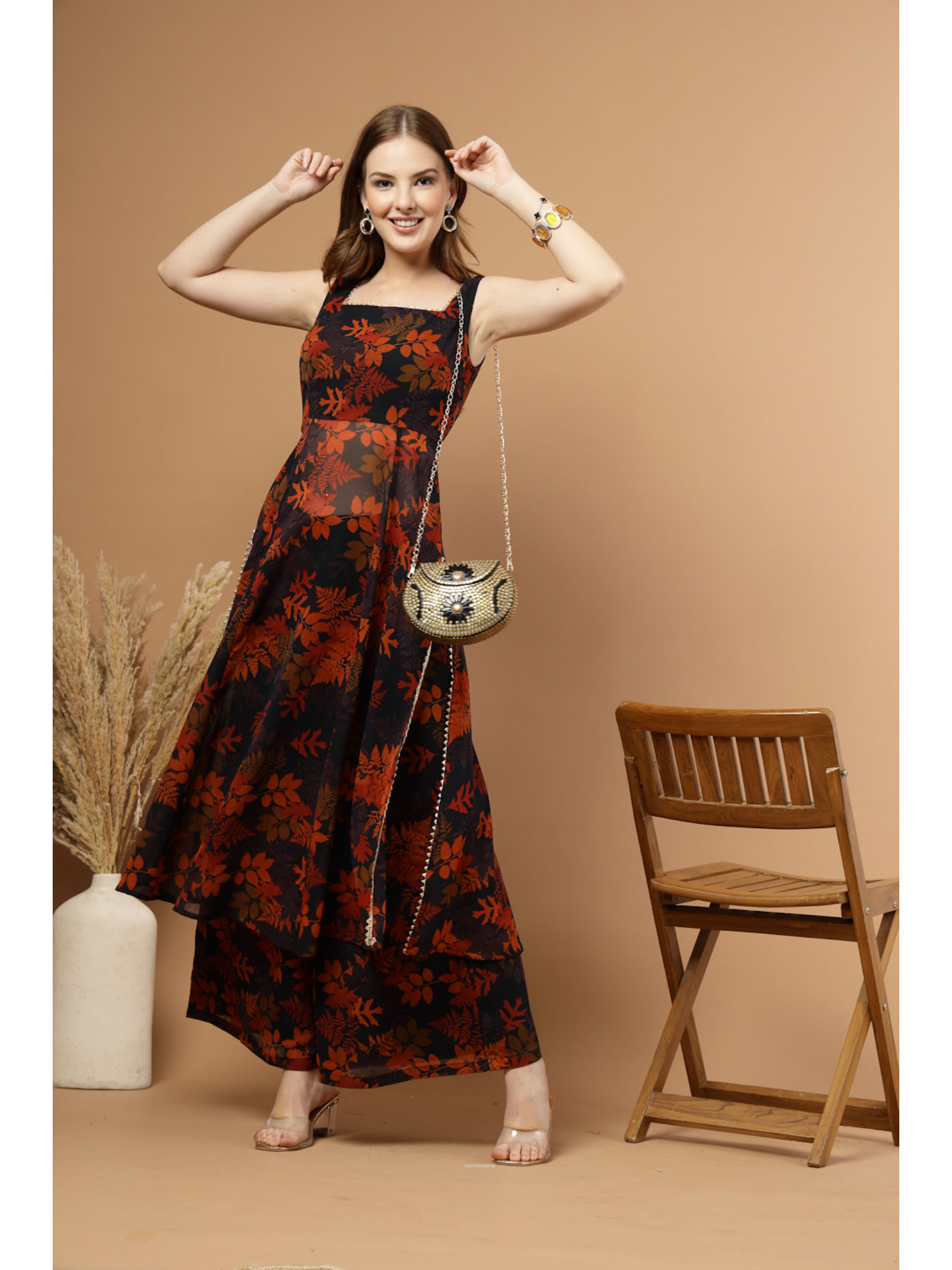 raassio Multi-Color Women Floral Print Princess Line Flared Co-Ord Set-picture-18
