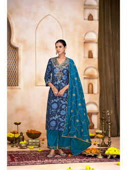 BulBul - Rashmi Chanderi Navy Kurta And Pant With Dupatta