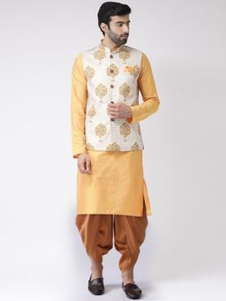 KISAH - Men Yellow Kurta Nehru Jacket Dhoti (Set of 3)