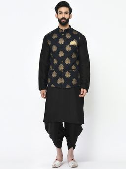 KISAH - Men Black Kurta Nehru Jacket Dhoti (Set of 3)