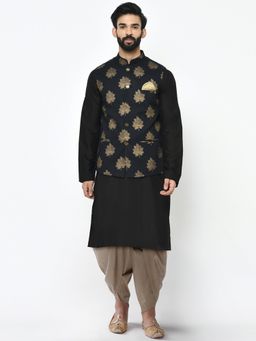 KISAH - Men Black Kurta Nehru Jacket Dhoti (Set of 3)
