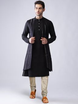 KISAH - Men Black Kurta Jacket Churidar (Set of 3)