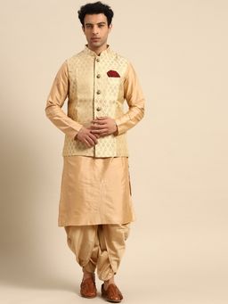 KISAH - Men Cream Kurta Nehru Jacket Dhoti (Set of 3)