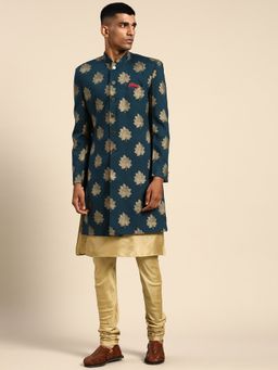 KISAH - Mens Teal Sherwani Churidar Kurta (Set of 3)