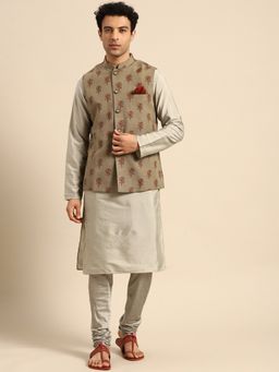 KISAH - Men Grey Nehru Jacket Churidar Kurta (Set of 3)