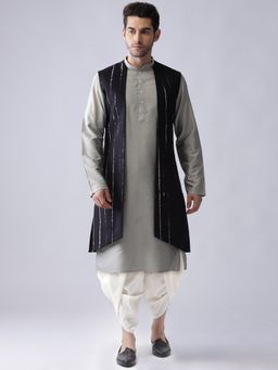 KISAH - Men Black Jacket Dhoti Kurta (Set of 3)