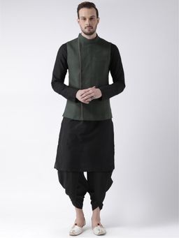 KISAH - Men Black Kurta Nehru Jacket Dhoti (Set of 3)