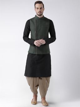 KISAH - Men Black Kurta Nehru Jacket Dhoti (Set of 3)