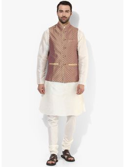 KISAH - Men Mauve Nehru Jacket Churidar Kurta (Set of 3)