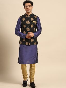 KISAH - Men Black Nehru Jacket Churidar Kurta (Set of 3)