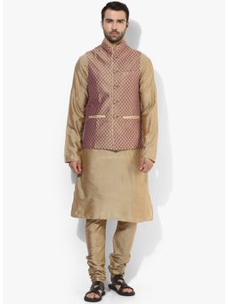 KISAH - Men Mauve Nehru Jacket Churidar Kurta (Set of 3)