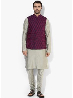 KISAH - Men Magenta Nehru Jacket Churidar Kurta (Set of 3)