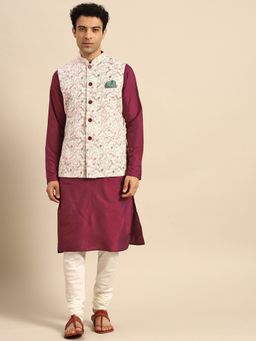 KISAH - Men Multi Color Printed Nehru Jacket Churidar Kurta